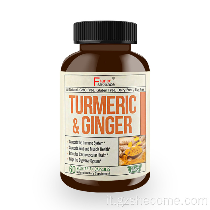 Le capsule di zenzero di curcuma aumentano il supplemento di curcuma cerebrale